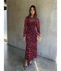 Never Fully Dressed Cherry Print Soho Crew Neck Long Sleeve Mesh Bodycon Maxi Dress