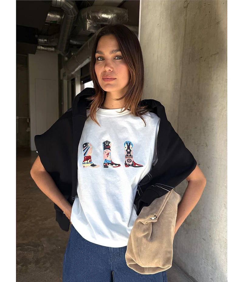 Never Fully Dressed Cowboy Boot Graphic Print Crew Neck Short Sleeve Tee Shirt