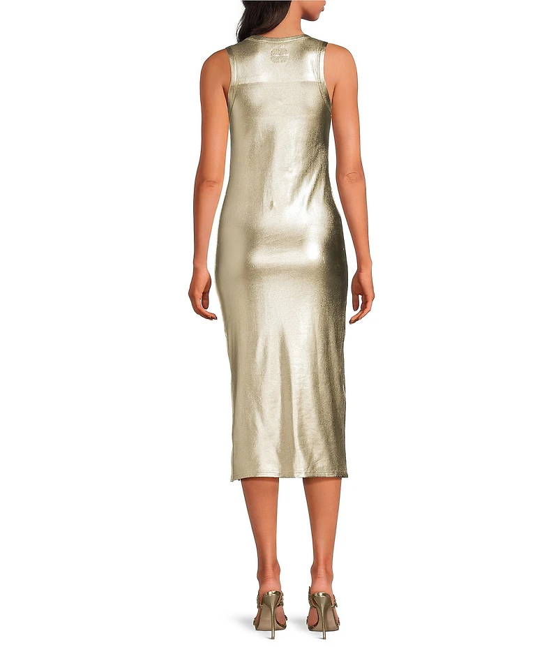 Never Fully Dressed Crew Neck Sleeveless Metallic Midi Dress