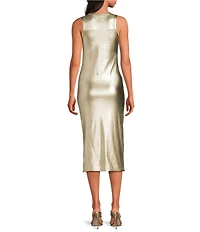 Never Fully Dressed Crew Neck Sleeveless Metallic Midi Dress