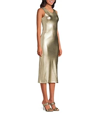 Never Fully Dressed Crew Neck Sleeveless Metallic Midi Dress