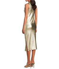 Never Fully Dressed Crew Neck Sleeveless Metallic Midi Dress