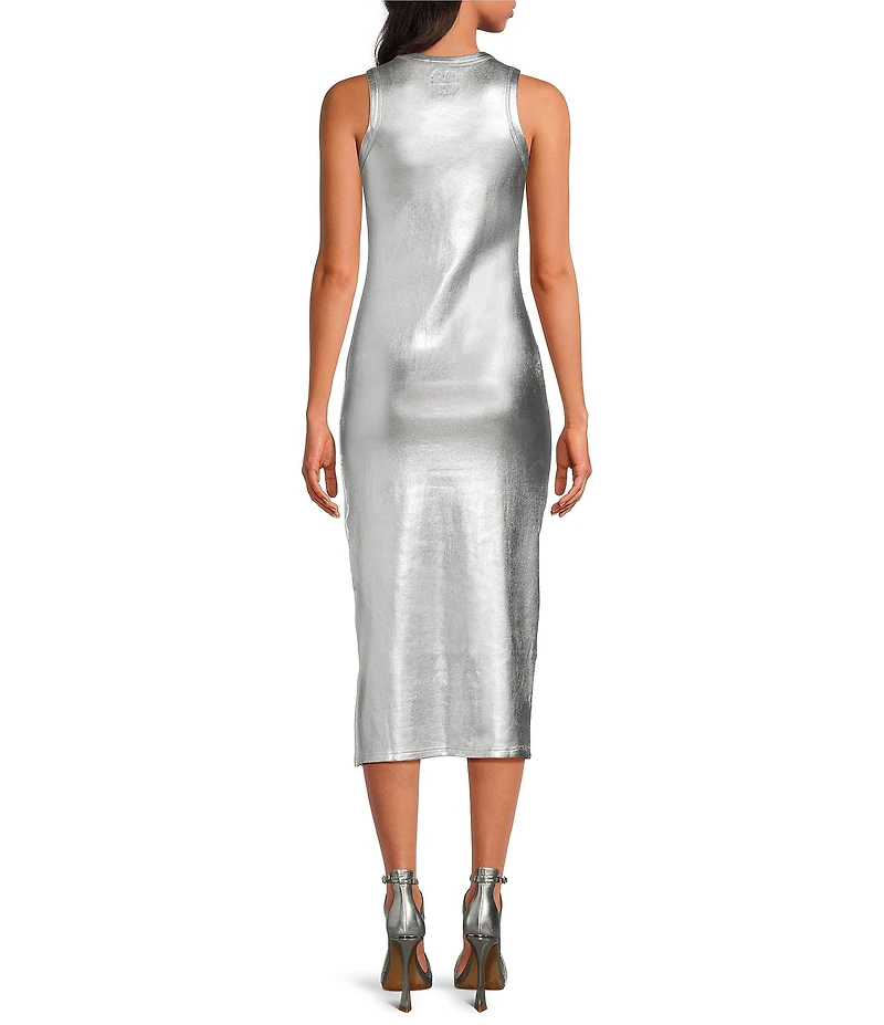 Never Fully Dressed Crew Neck Sleeveless Metallic Midi Dress