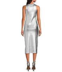 Never Fully Dressed Crew Neck Sleeveless Metallic Midi Dress