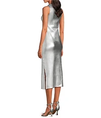 Never Fully Dressed Crew Neck Sleeveless Metallic Midi Dress