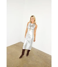 Never Fully Dressed Crew Neck Sleeveless Metallic Midi Dress