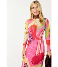 Never Fully Dressed Dallas Western Motif Print Crew Neck Long Sleeve Mesh Maxi Dress