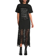 Never Fully Dressed Dance Sequin Cara Crew Neck Short Sleeve Maxi T-Shirt Dress