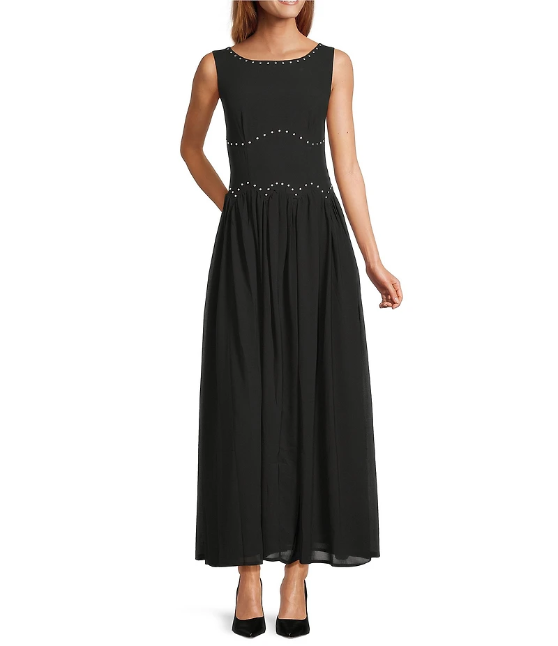 Never Fully Dressed Dasha Sheer Mesh Studded Round Neck Sleeveless Dress