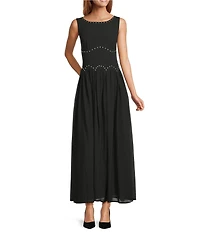 Never Fully Dressed Dasha Sheer Mesh Studded Round Neck Sleeveless Dress