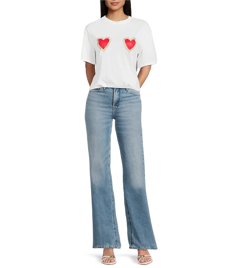 Never Fully Dressed Diamonte Heart Crew Neck Short Sleeve Boxy Tee