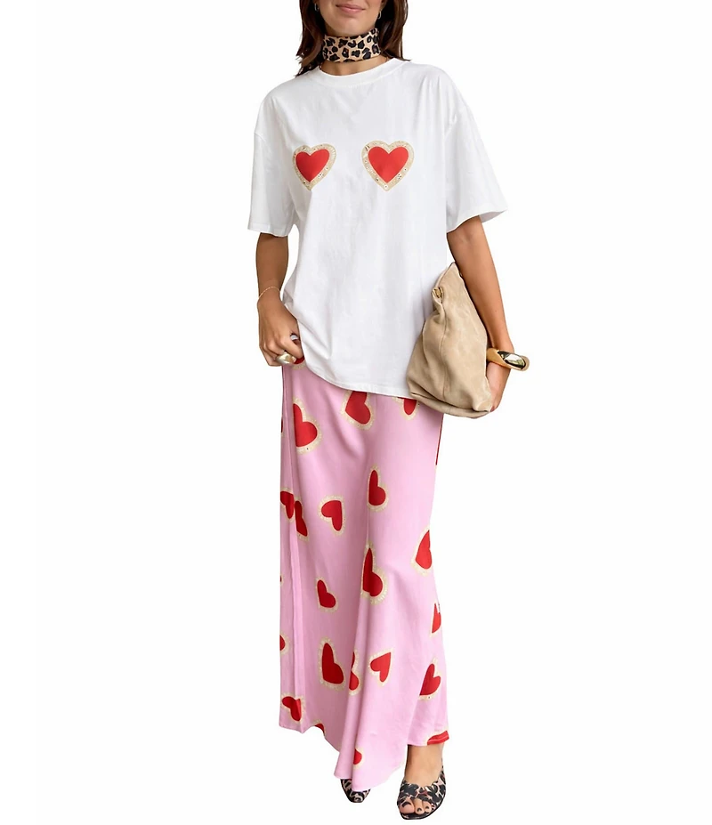 Never Fully Dressed Diamonte Heart Crew Neck Short Sleeve Boxy Tee