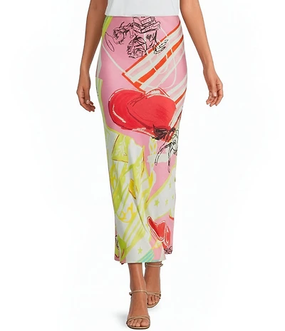 Never Fully Dressed Dorris Abstract Western Motif Satin Maxi Skirt