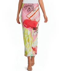 Never Fully Dressed Dorris Abstract Western Motif Satin Maxi Skirt