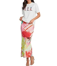 Never Fully Dressed Dorris Abstract Western Motif Satin Maxi Skirt