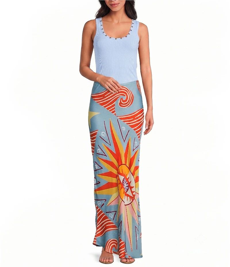 Never Fully Dressed Dorris Dolce Vita Printed Satin Maxi Skirt