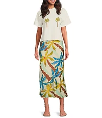 Never Fully Dressed Dorris Tropical Palm Print Pull-On Maxi Skirt