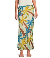 Never Fully Dressed Dorris Tropical Palm Print Pull-On Maxi Skirt