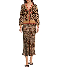 Never Fully Dressed Dorris Satin Leopard Print Cherry Motif Maxi Skirt