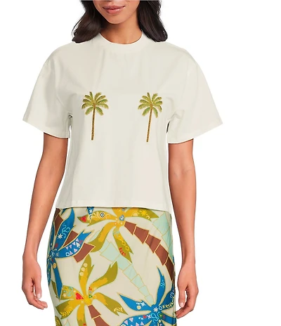 Never Fully Dressed Embroidered Tropical Palm T-Shirt