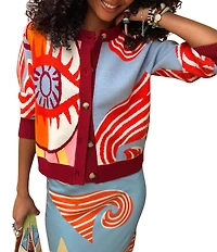 Never Fully Dressed Hollie Dolce Vita Printed Round Neck Long Sleeve Button-Front Cardigan