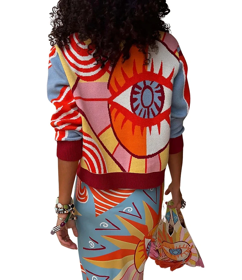 Never Fully Dressed Hollie Dolce Vita Printed Round Neck Long Sleeve Button-Front Cardigan