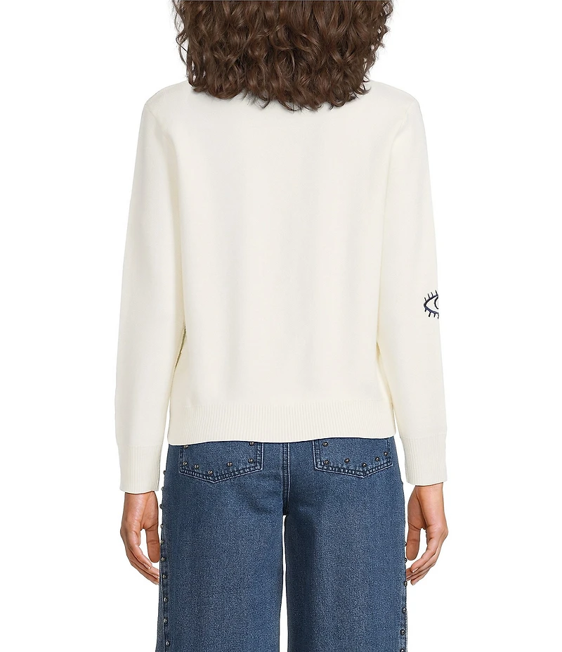 Never Fully Dressed Hollie Enchanted Embroidered Crew Neck Button Front Cardigan