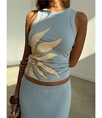 Never Fully Dressed Ice Blue Sol Rib Crew Neck Sleeveless Coordinating Tank Top