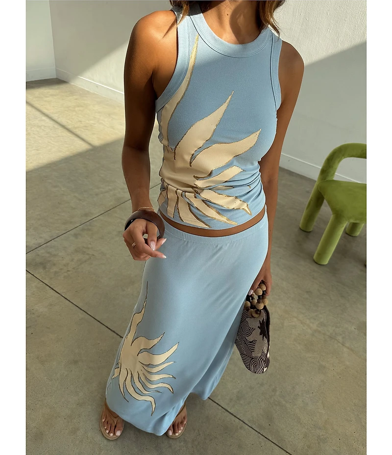 Never Fully Dressed Ice Blue Sol Rib Crew Neck Sleeveless Coordinating Tank Top