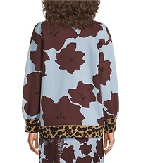 Never Fully Dressed Jaden Floral Print Leopard Trim V-Neck Long Sleeve Cardigan