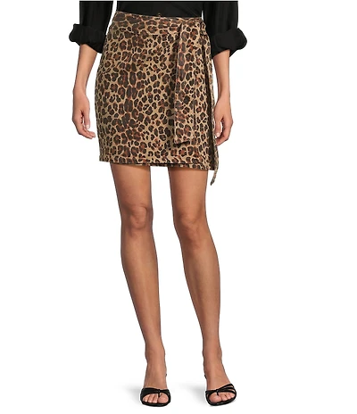 Never Fully Dressed Jaspre Leopard Print Denim Wrap Mini Skirt