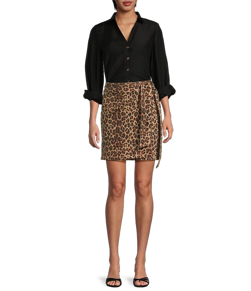 Never Fully Dressed Jaspre Leopard Print Denim Wrap Mini Skirt