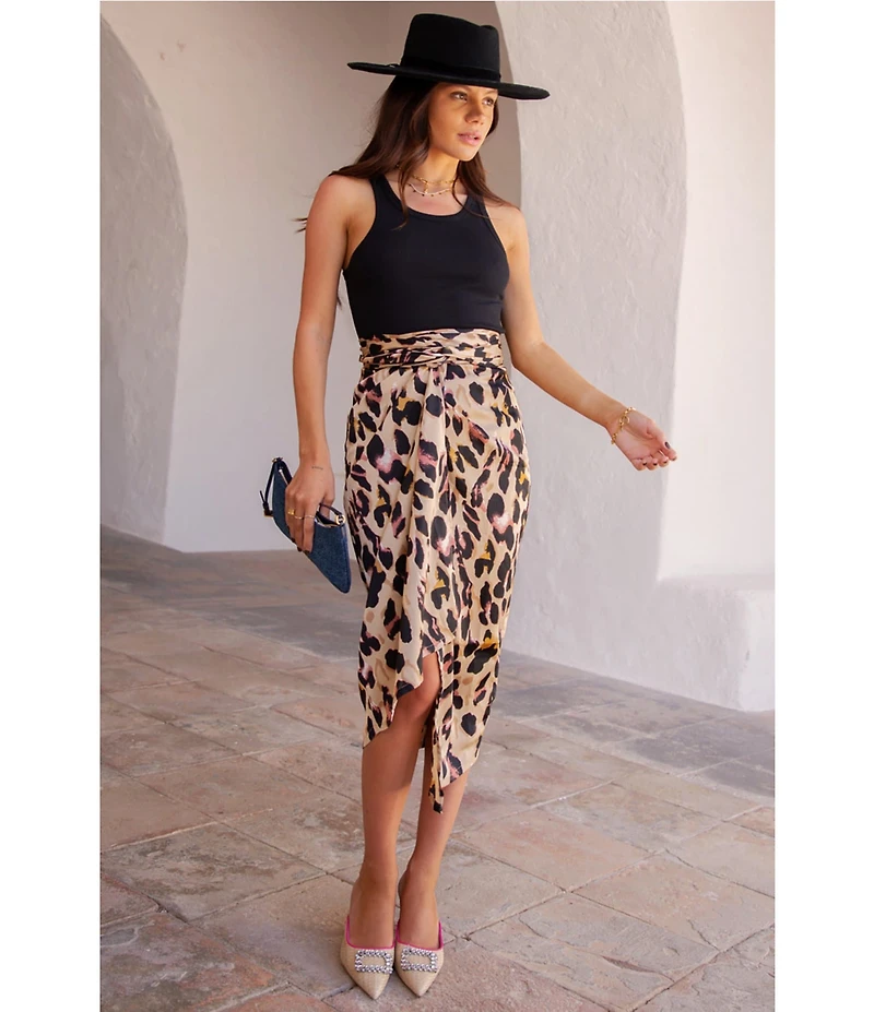 Never Fully Dressed Jaspre Leopard Print Wrap Midi Skirt