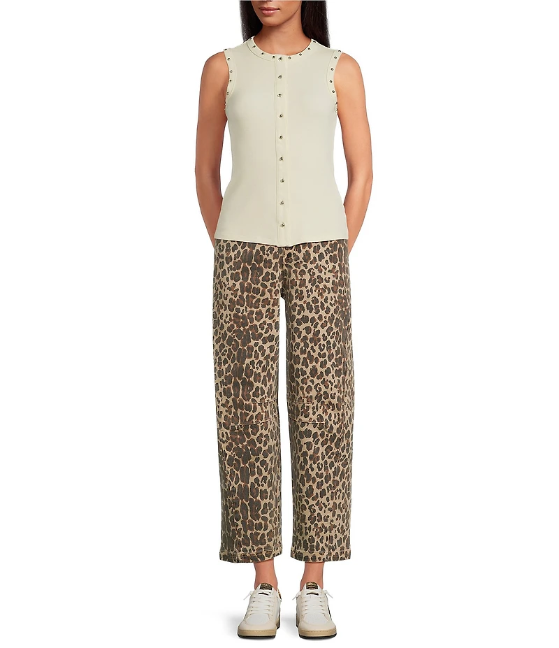 Never Fully Dressed Leopard Print Denim Barrel Jeans