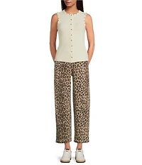 Never Fully Dressed Leopard Print Denim Barrel Jeans