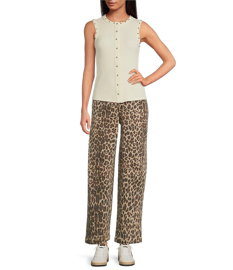 Never Fully Dressed Leopard Print Denim Barrel Jeans