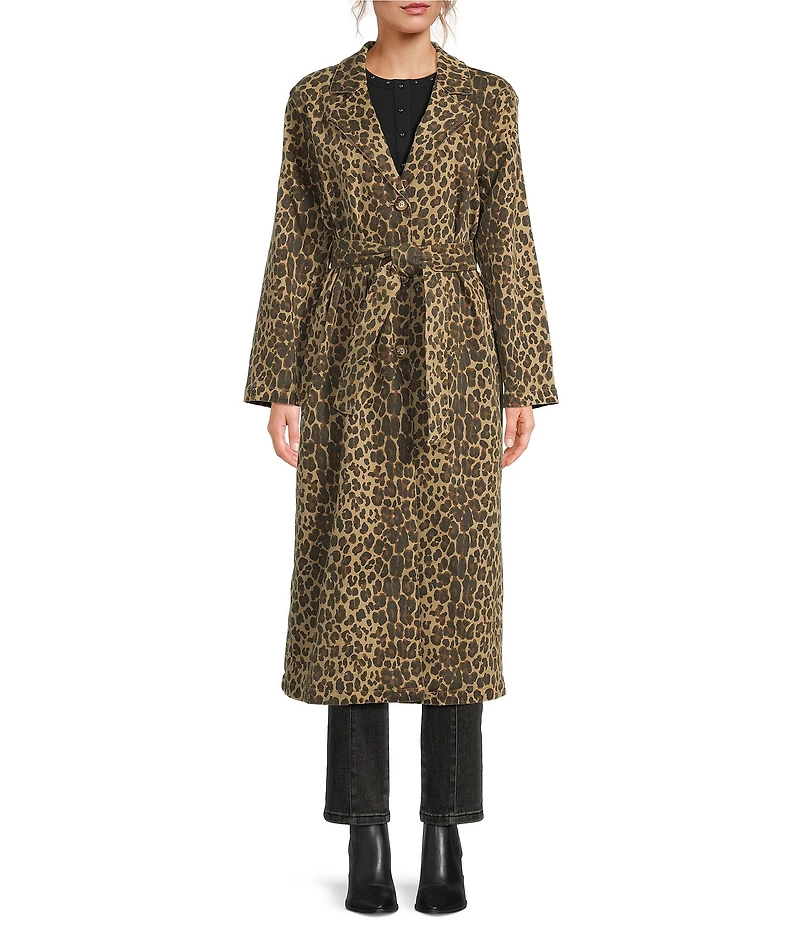 Never Fully Dressed Leopard Print Long Sleeve Denim Trench Coat