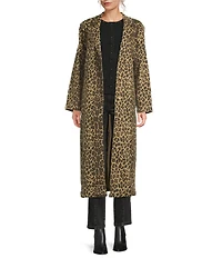 Never Fully Dressed Leopard Print Long Sleeve Denim Trench Coat