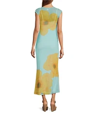 Never Fully Dressed Luna Floral Printed Mesh Crew Neck Short Sleeve Maxi Dress