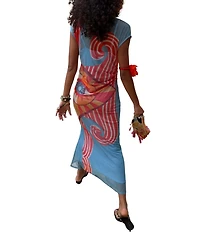 Never Fully Dressed Luna Mesh Dolce Vita Printed Round Neck Cap Sleeve Slip Maxi Dress