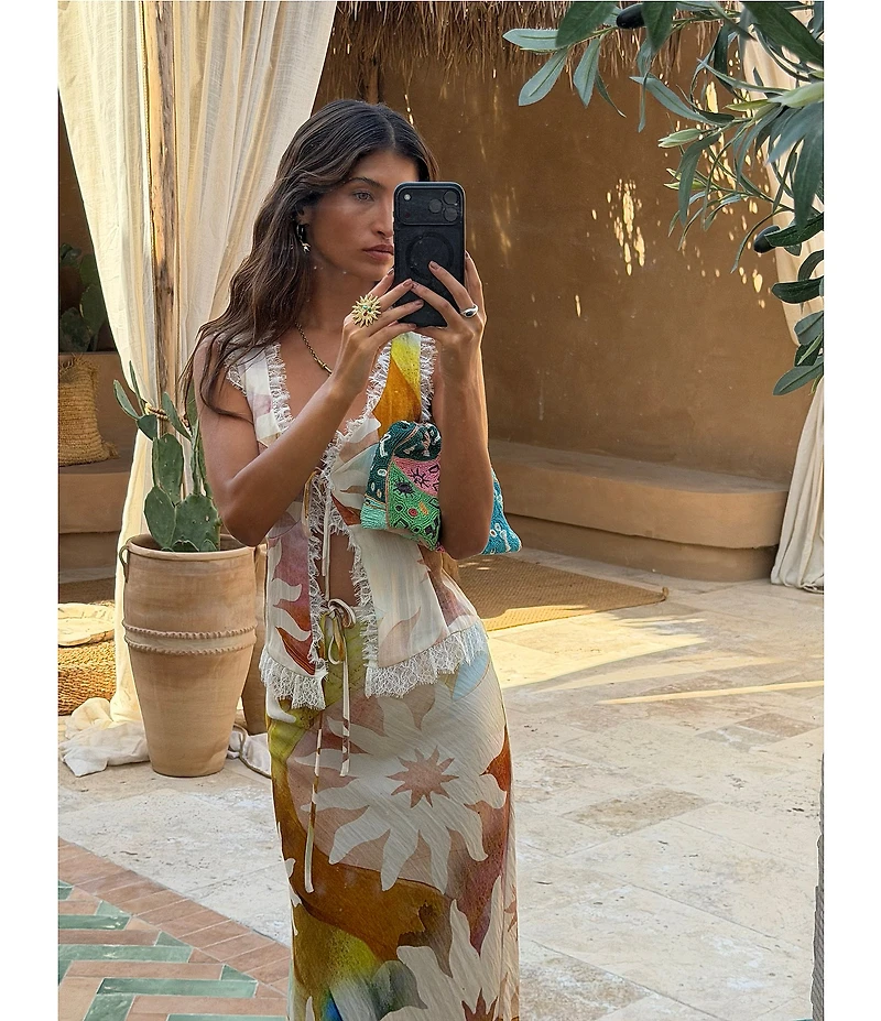Never Fully Dressed Mabel Abstract Soleil Lace Trim Coordinating Maxi Skirt