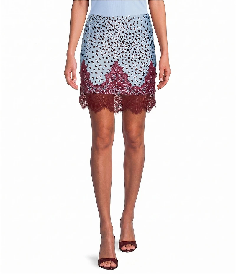 Never Fully Dressed Maeva Deer Printed Lace Hem Mini Skirt