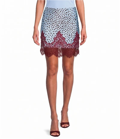 Never Fully Dressed Maeva Deer Printed Lace Hem Mini Skirt