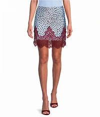 Never Fully Dressed Maeva Deer Printed Lace Hem Mini Skirt