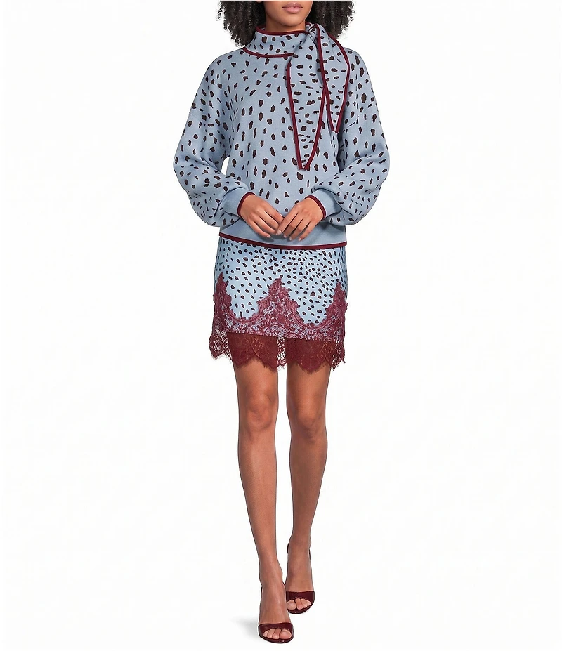 Never Fully Dressed Maeva Deer Printed Lace Hem Mini Skirt