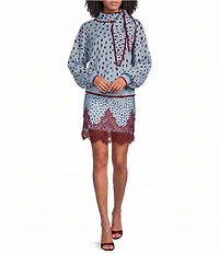 Never Fully Dressed Maeva Deer Printed Lace Hem Mini Skirt