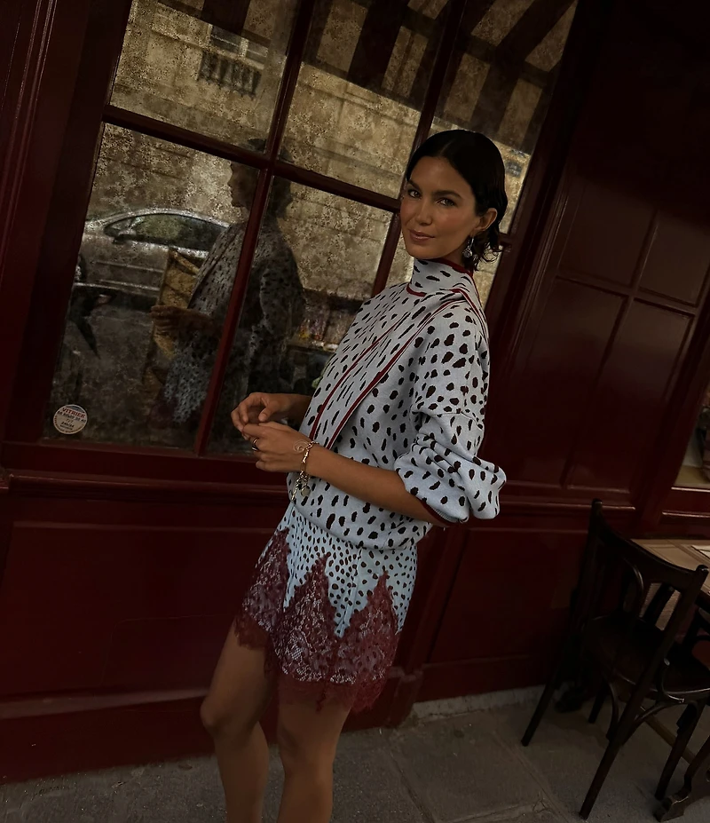 Never Fully Dressed Maeva Deer Printed Lace Hem Mini Skirt