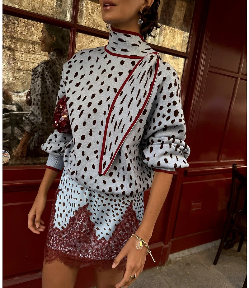 Never Fully Dressed Maeva Deer Printed Lace Hem Mini Skirt