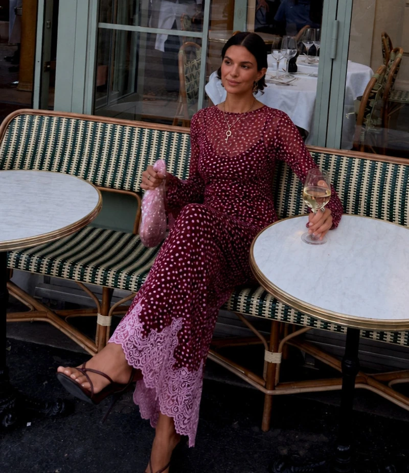 Never Fully Dressed Maeva Deer Printed Lace Hem Slip Midi Coordinating Skirt