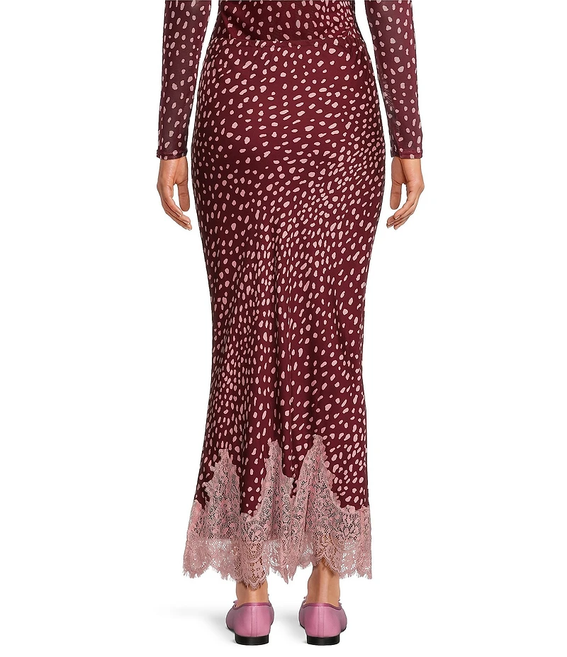 Never Fully Dressed Maeva Deer Printed Lace Hem Slip Midi Coordinating Skirt